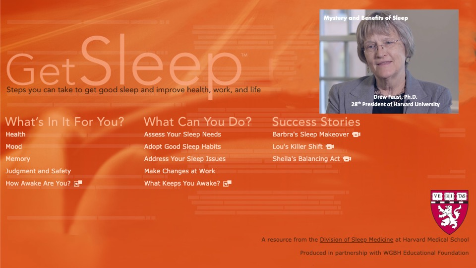 get sleep landing pg with picture of Drew Faust PhD President of Harvard